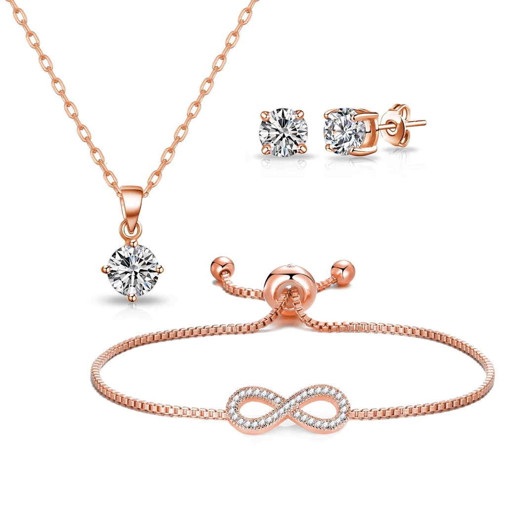 Rose Gold Plated Infinity Friendship Slider Set Created with Zircondia® Crystals