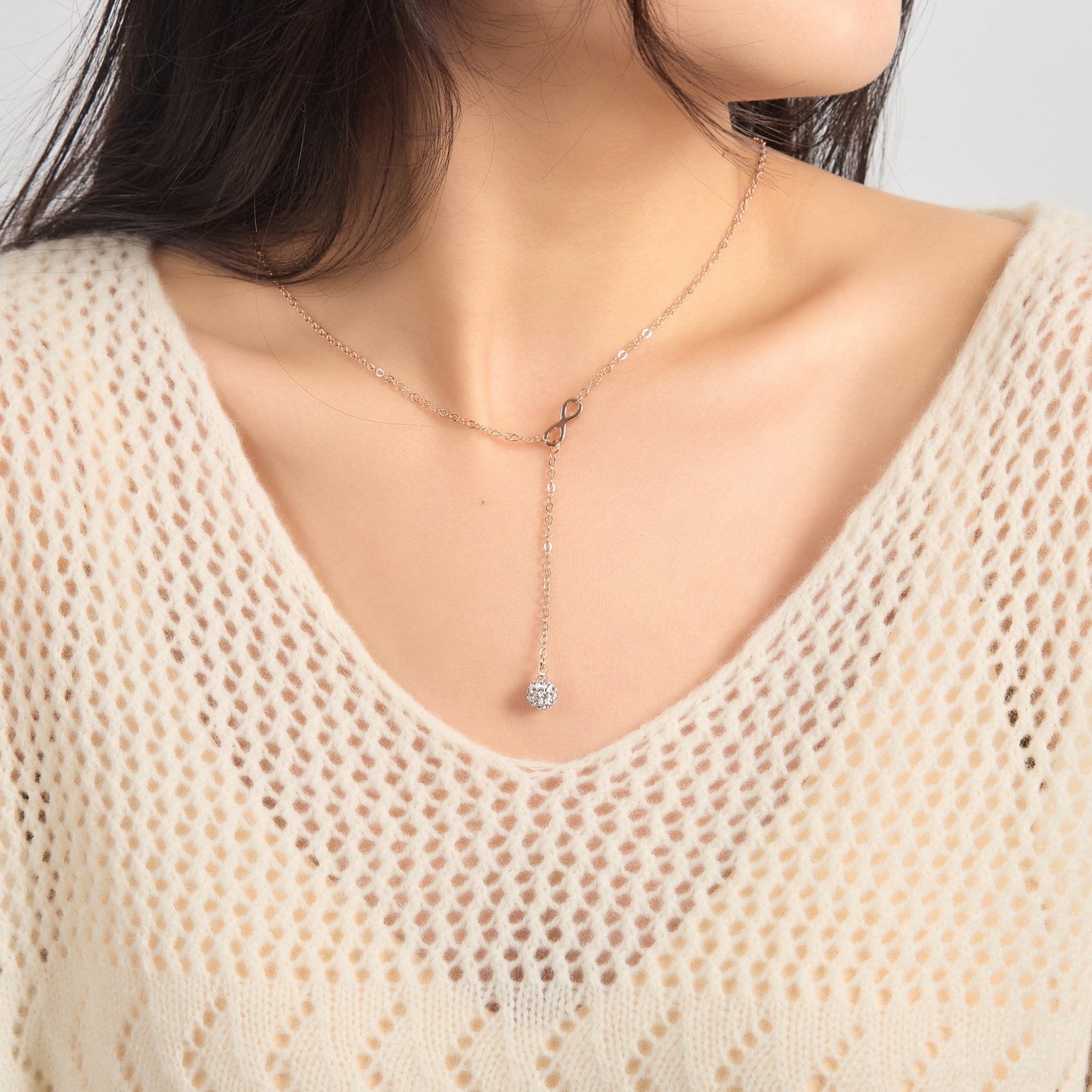 Rose Gold Plated Infinity Lariat Necklace Created with Zircondia® Crystals