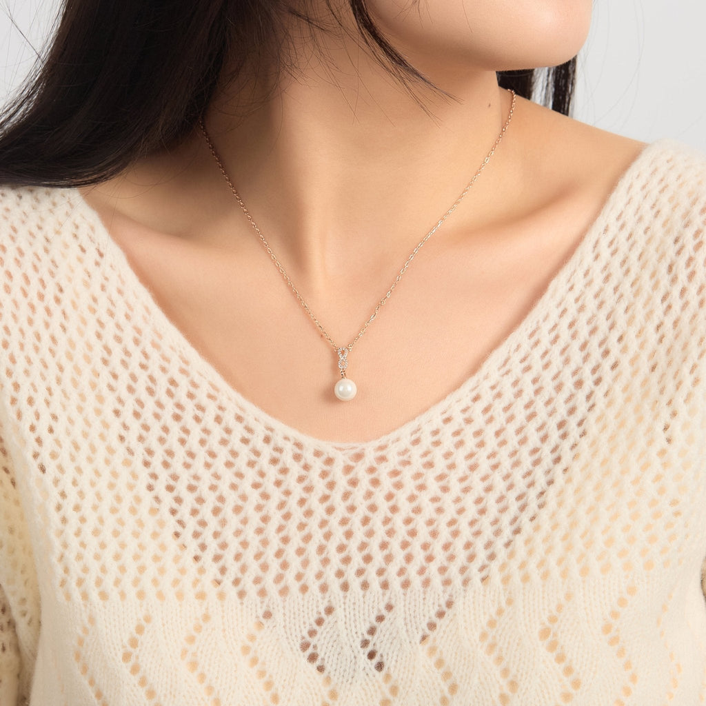 Rose Gold Plated Infinity Pearl Drop Necklace Created with Zircondia® Crystals