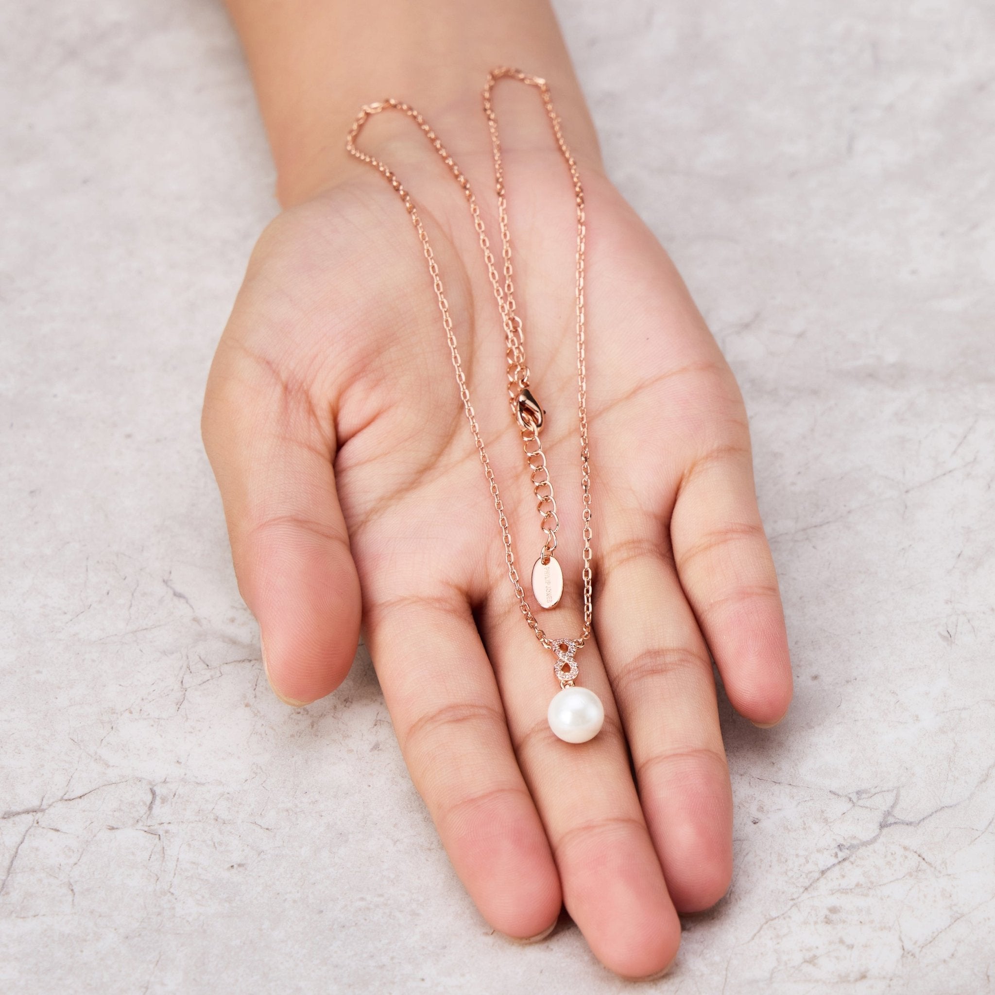 Rose Gold Plated Infinity Pearl Drop Set Created with Zircondia® Crystals