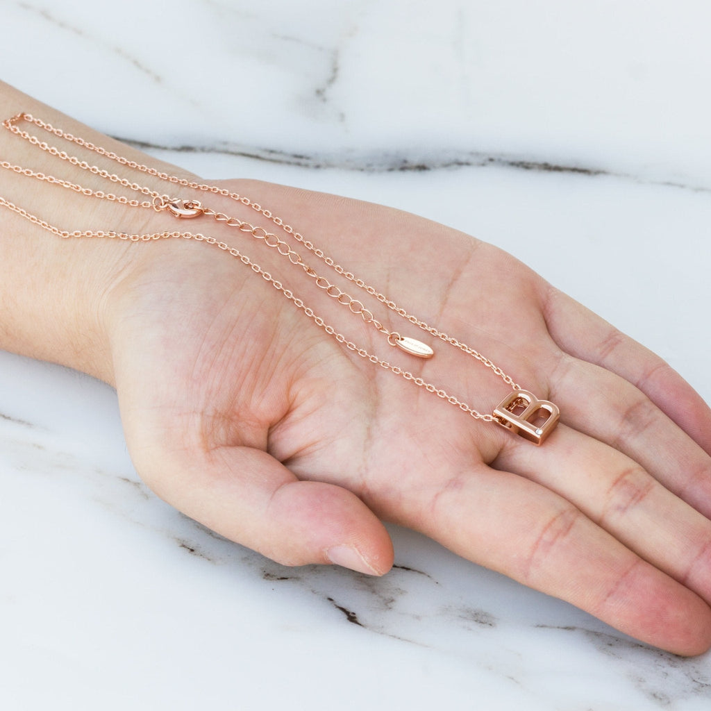 Rose Gold Plated Initial Necklace Letter B Created with Zircondia® Crystals