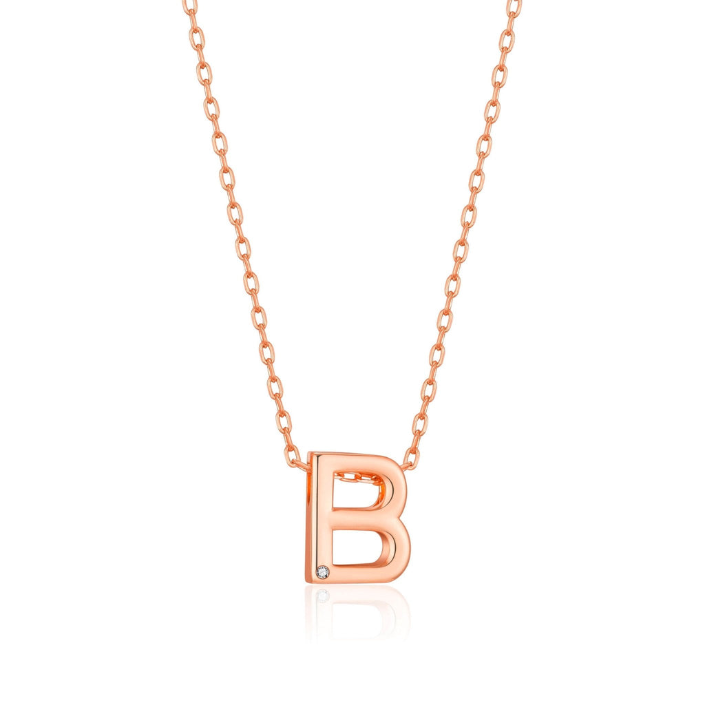 Rose Gold Plated Initial Necklace Letter B Created with Zircondia® Crystals