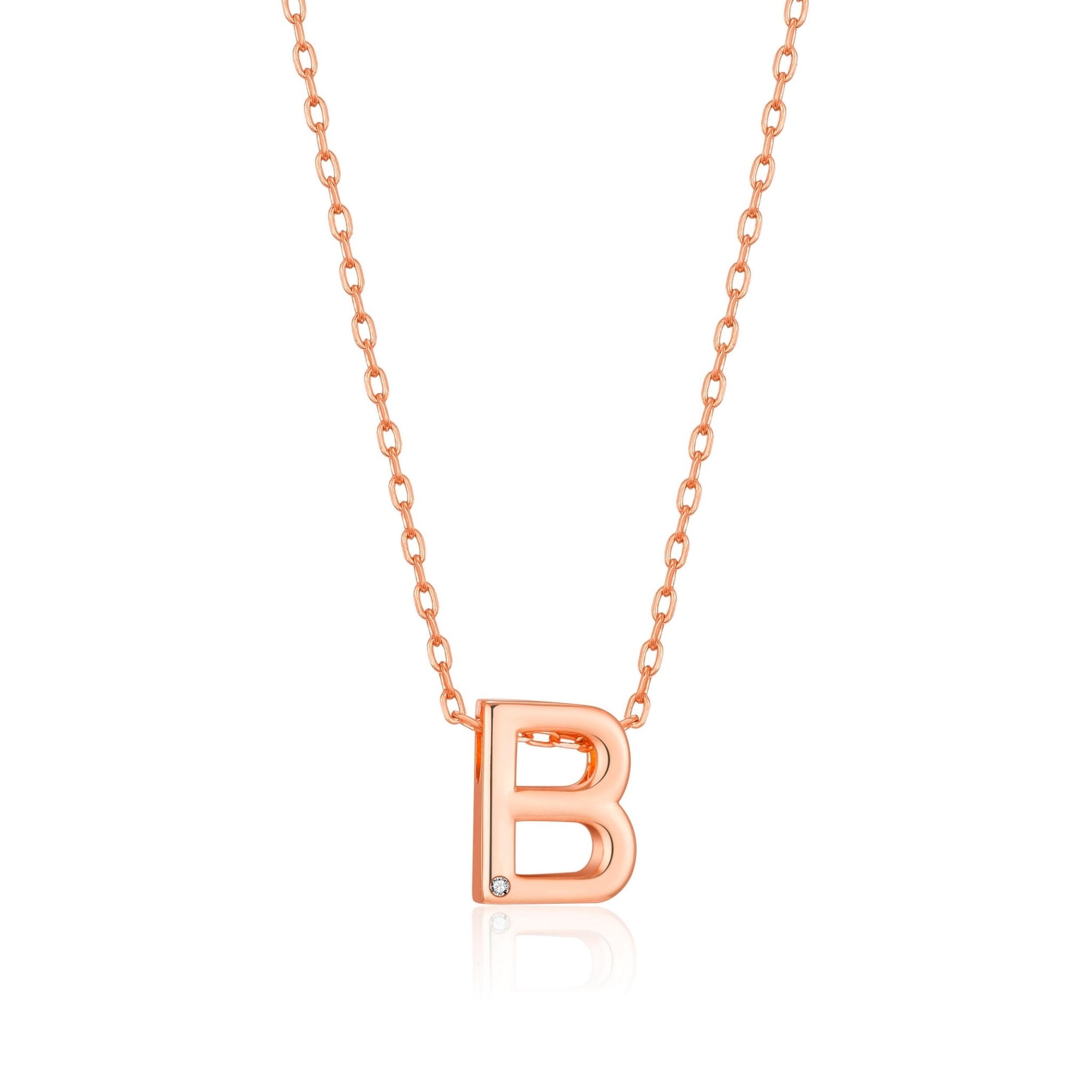 Rose Gold Plated Initial Necklace Letter B Created with Zircondia® Crystals