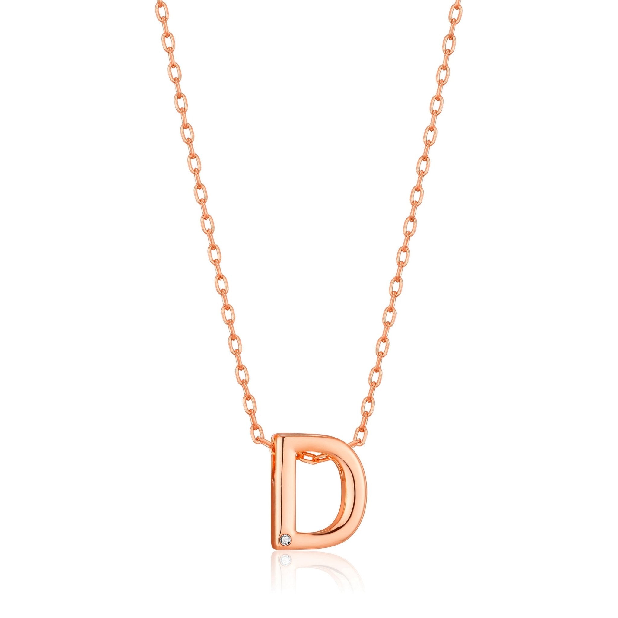 Rose Gold Plated Initial Necklace Letter D Created with Zircondia® Crystals
