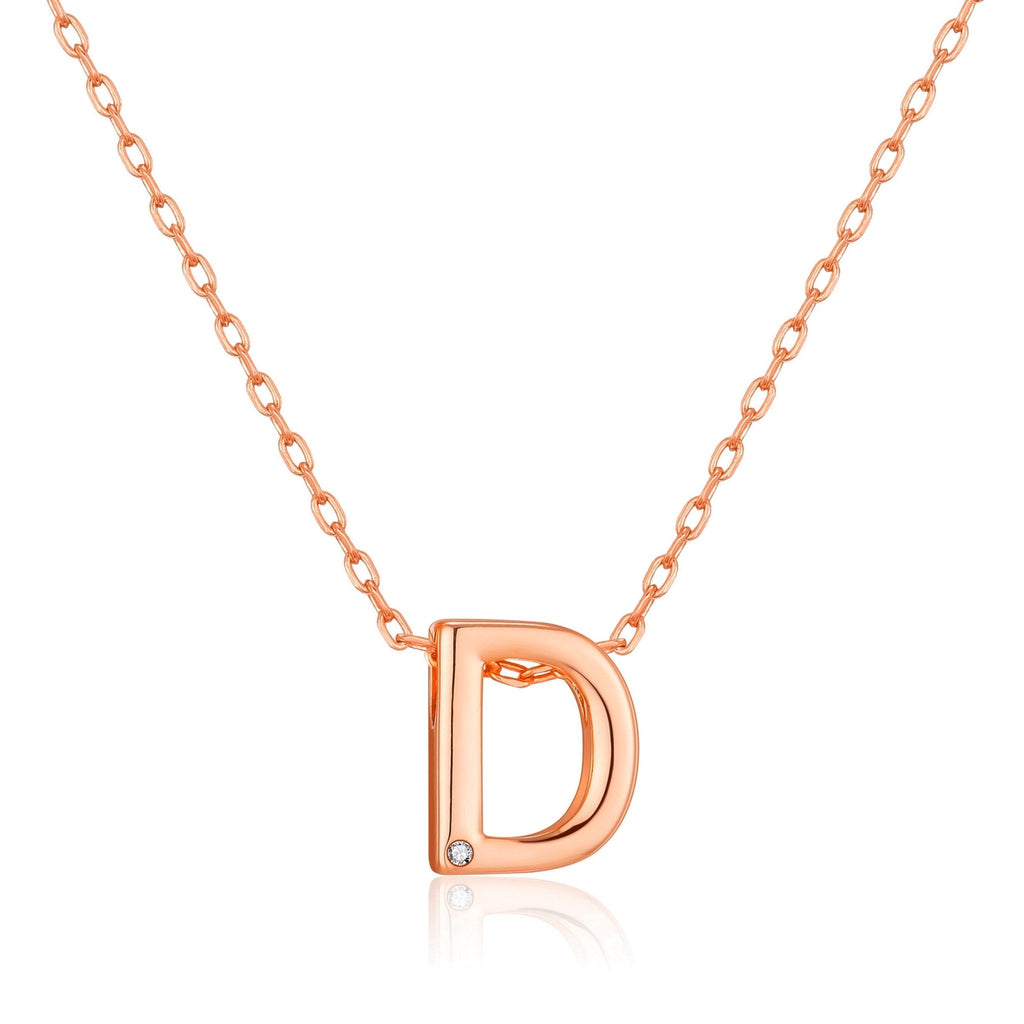 Rose Gold Plated Initial Necklace Letter D Created with Zircondia® Crystals