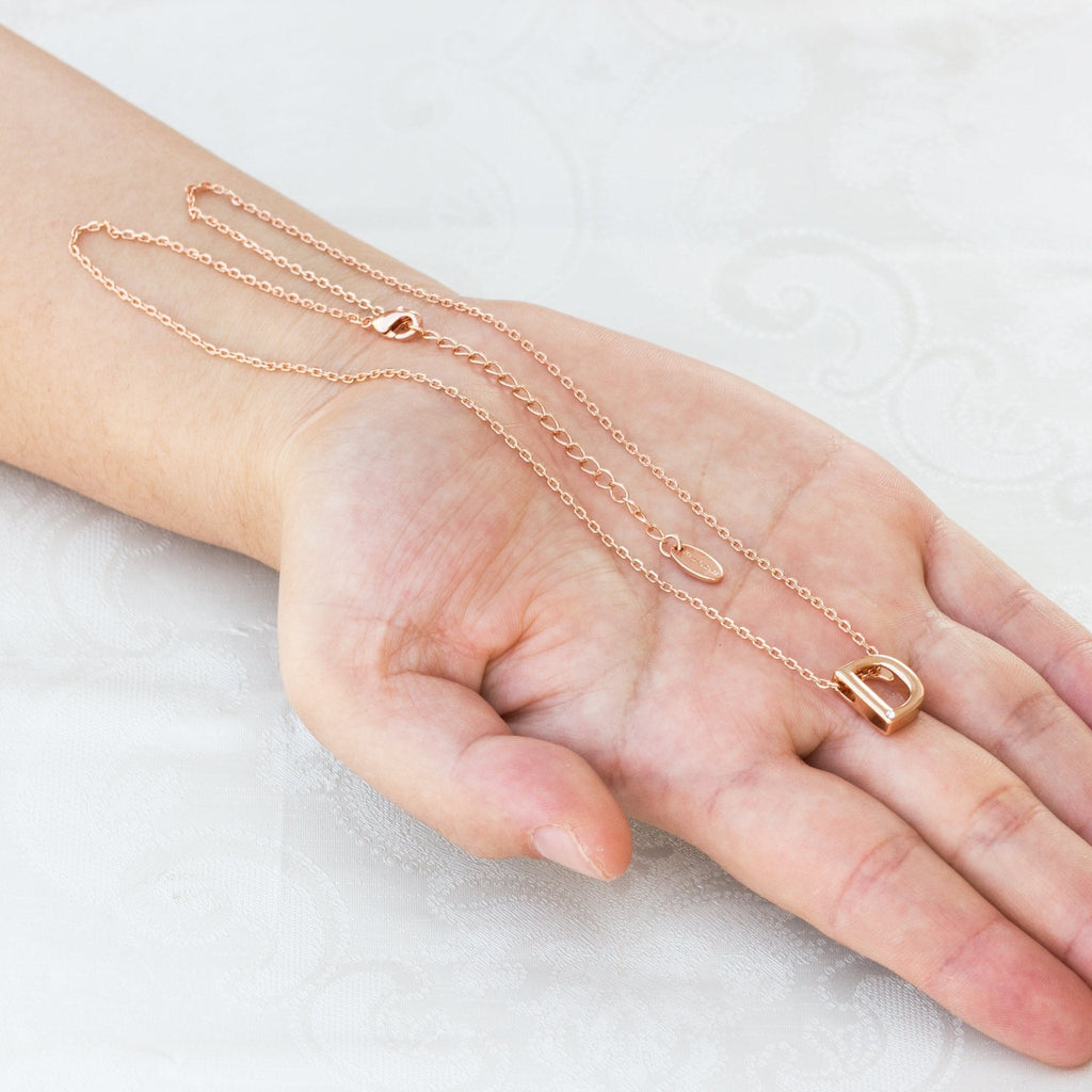 Rose Gold Plated Initial Necklace Letter D Created with Zircondia® Crystals