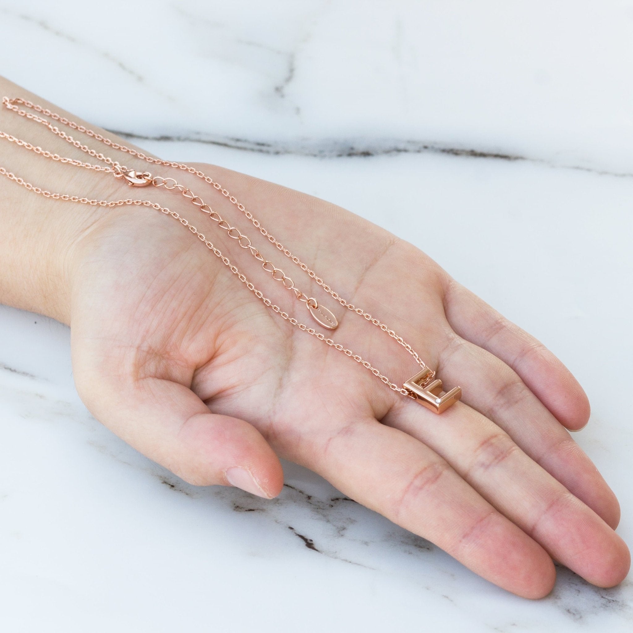 Rose Gold Plated Initial Necklace Letter E Created with Zircondia® Crystals