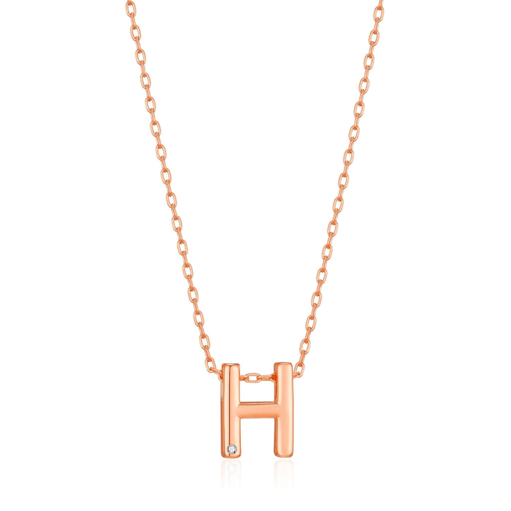 Rose Gold Plated Initial Necklace Letter H Created with Zircondia® Crystals