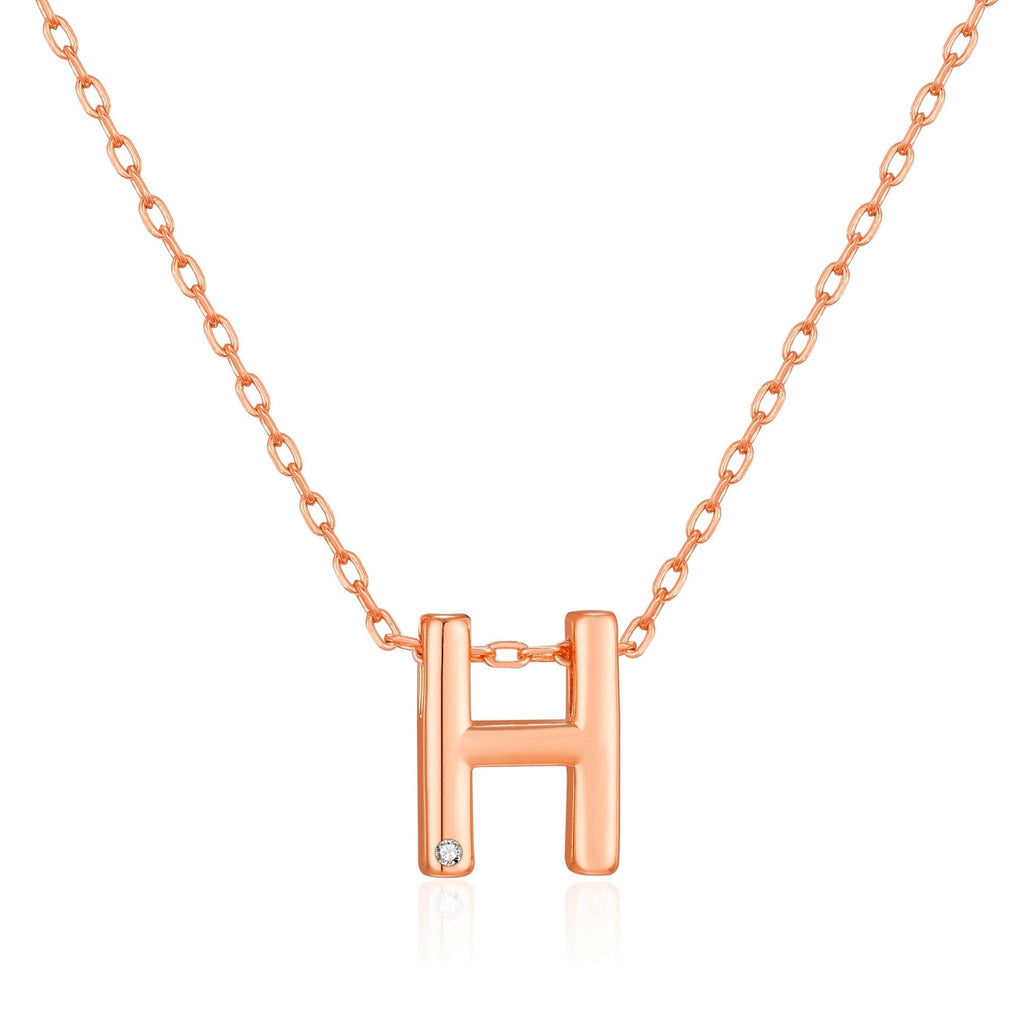 Rose Gold Plated Initial Necklace Letter H Created with Zircondia® Crystals