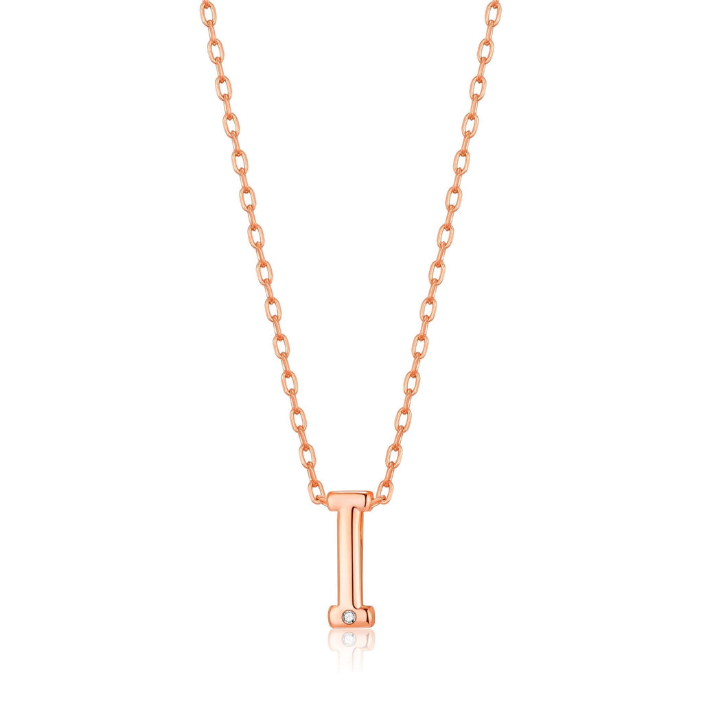 Rose Gold Plated Initial Necklace Letter I Created with Zircondia® Crystals