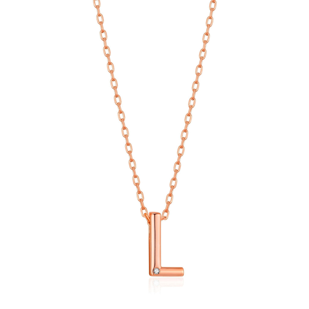 Rose Gold Plated Initial Necklace Letter L Created with Zircondia® Crystals