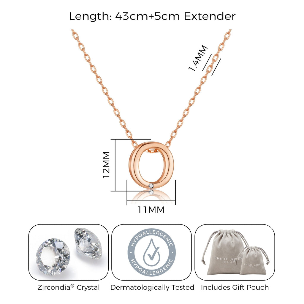 Rose Gold Plated Initial Necklace Letter O Created with Zircondia® Crystals