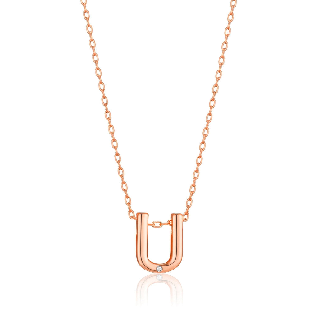 Rose Gold Plated Initial Necklace Letter U Created with Zircondia® Crystals