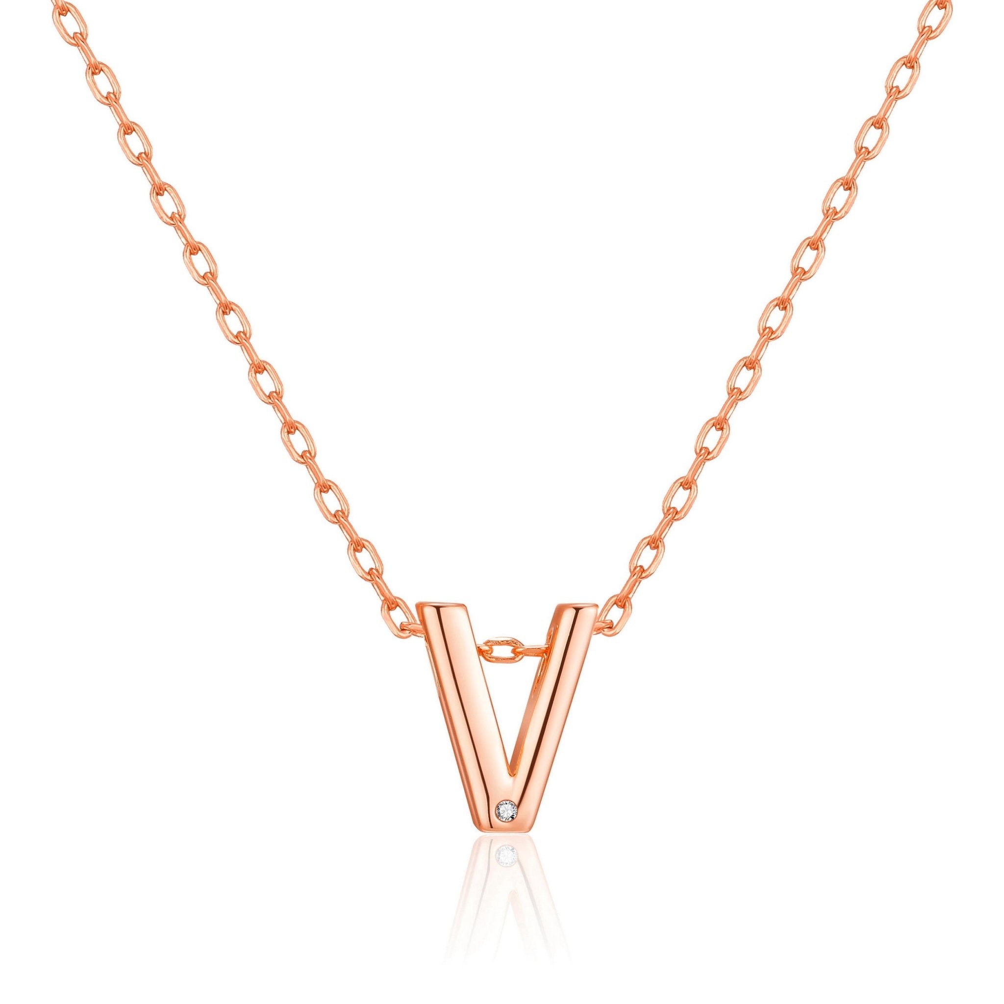Rose Gold Plated Initial Necklace Letter V Created with Zircondia® Crystals