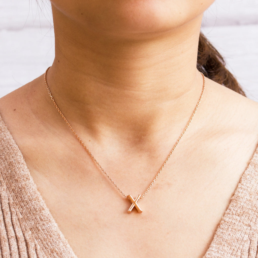 Rose Gold Plated Initial Necklace Letter X Created with Zircondia® Crystals