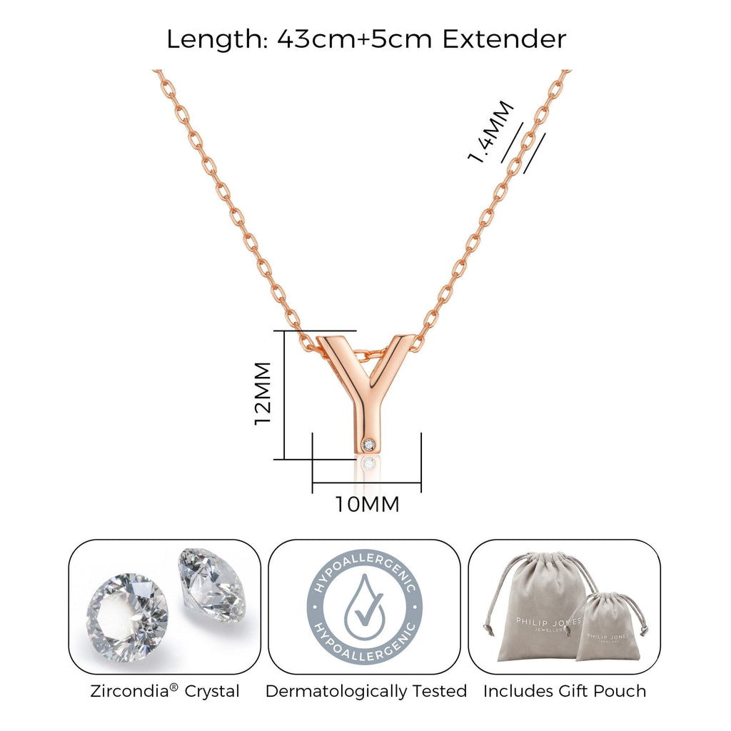 Rose Gold Plated Initial Necklace Letter Y Created with Zircondia® Crystals