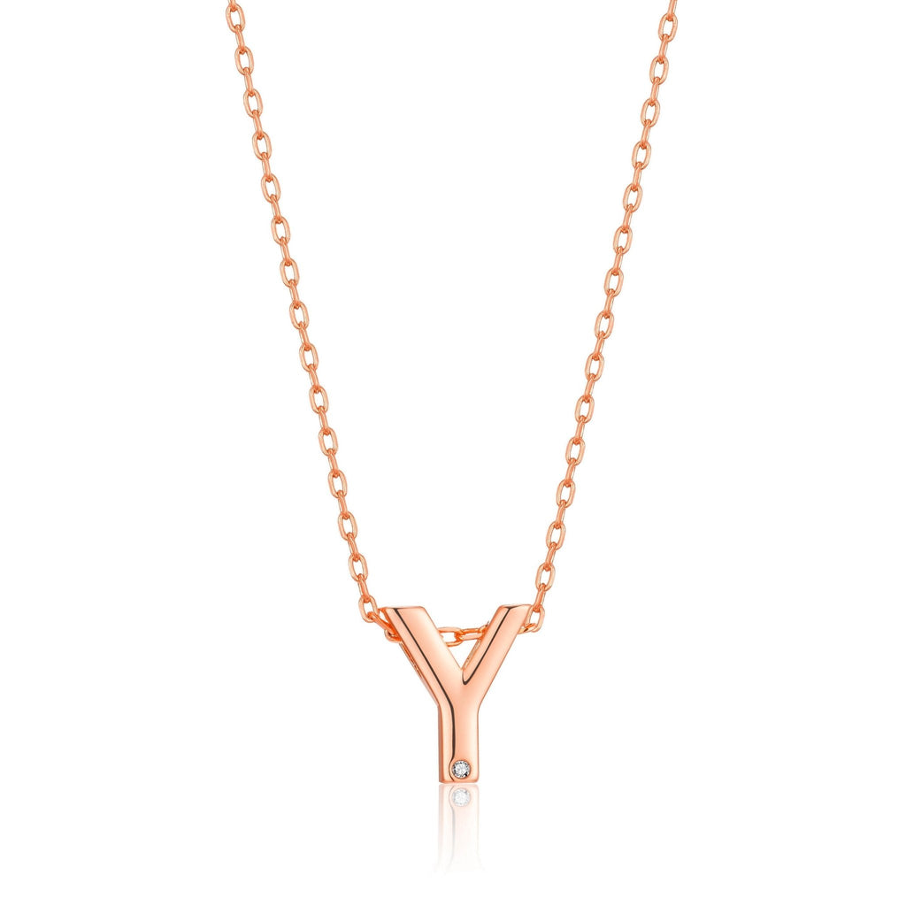 Rose Gold Plated Initial Necklace Letter Y Created with Zircondia® Crystals