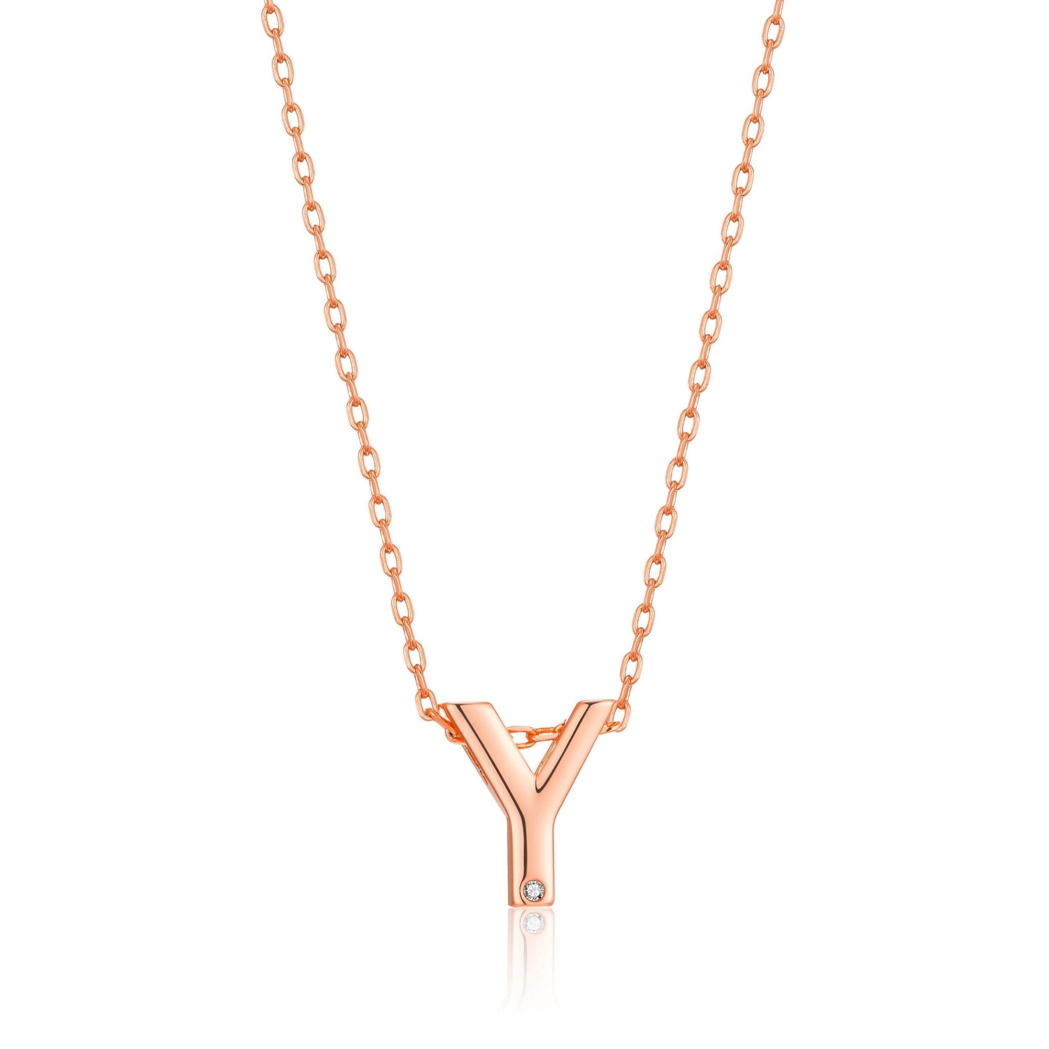 Rose Gold Plated Initial Necklace Letter Y Created with Zircondia® Crystals