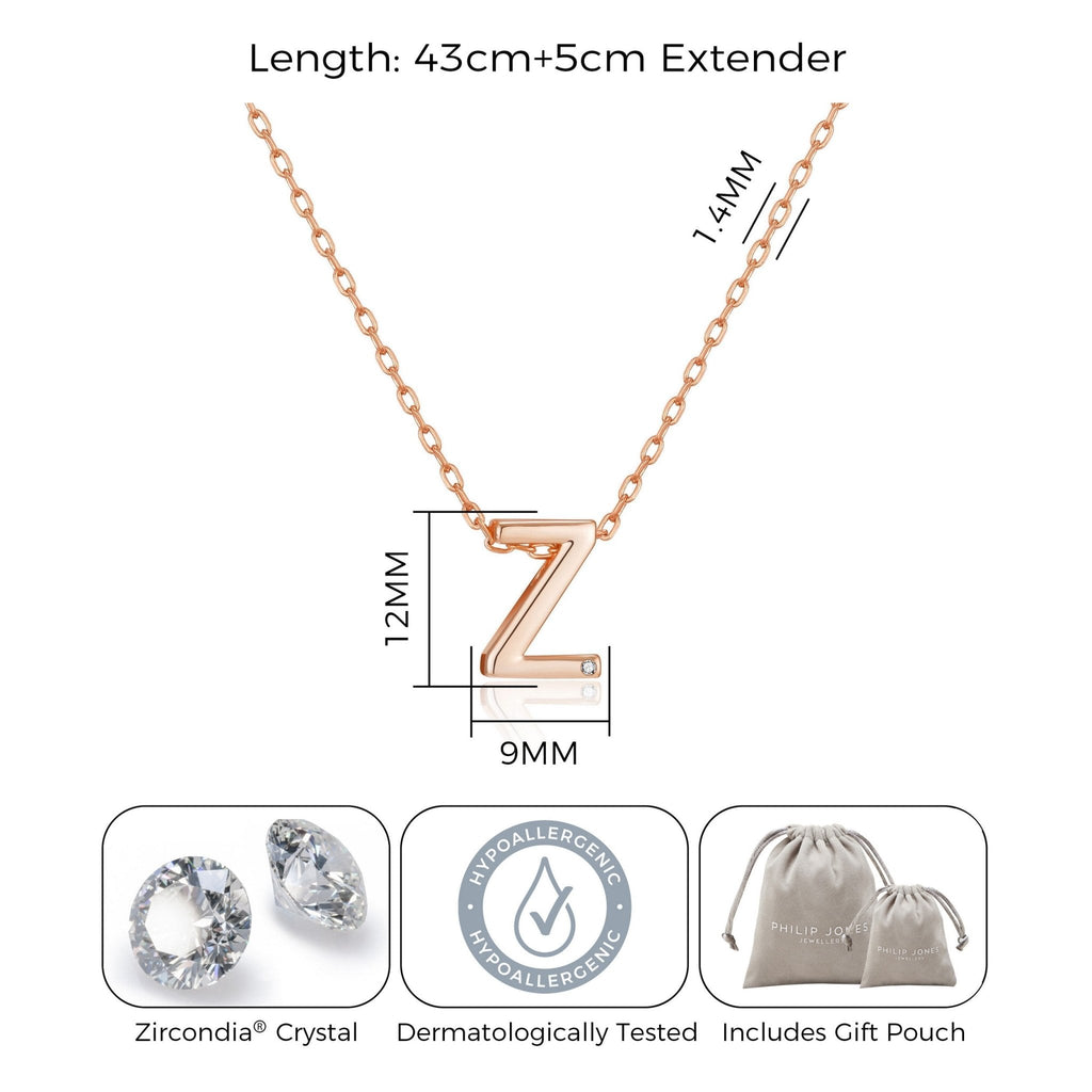 Rose Gold Plated Initial Necklace Letter Z Created with Zircondia® Crystals
