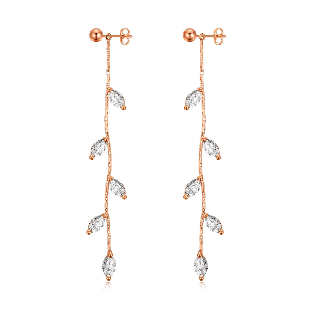 Rose Gold Plated Leaf Dangle Earrings Created with Zircondia® Crystals