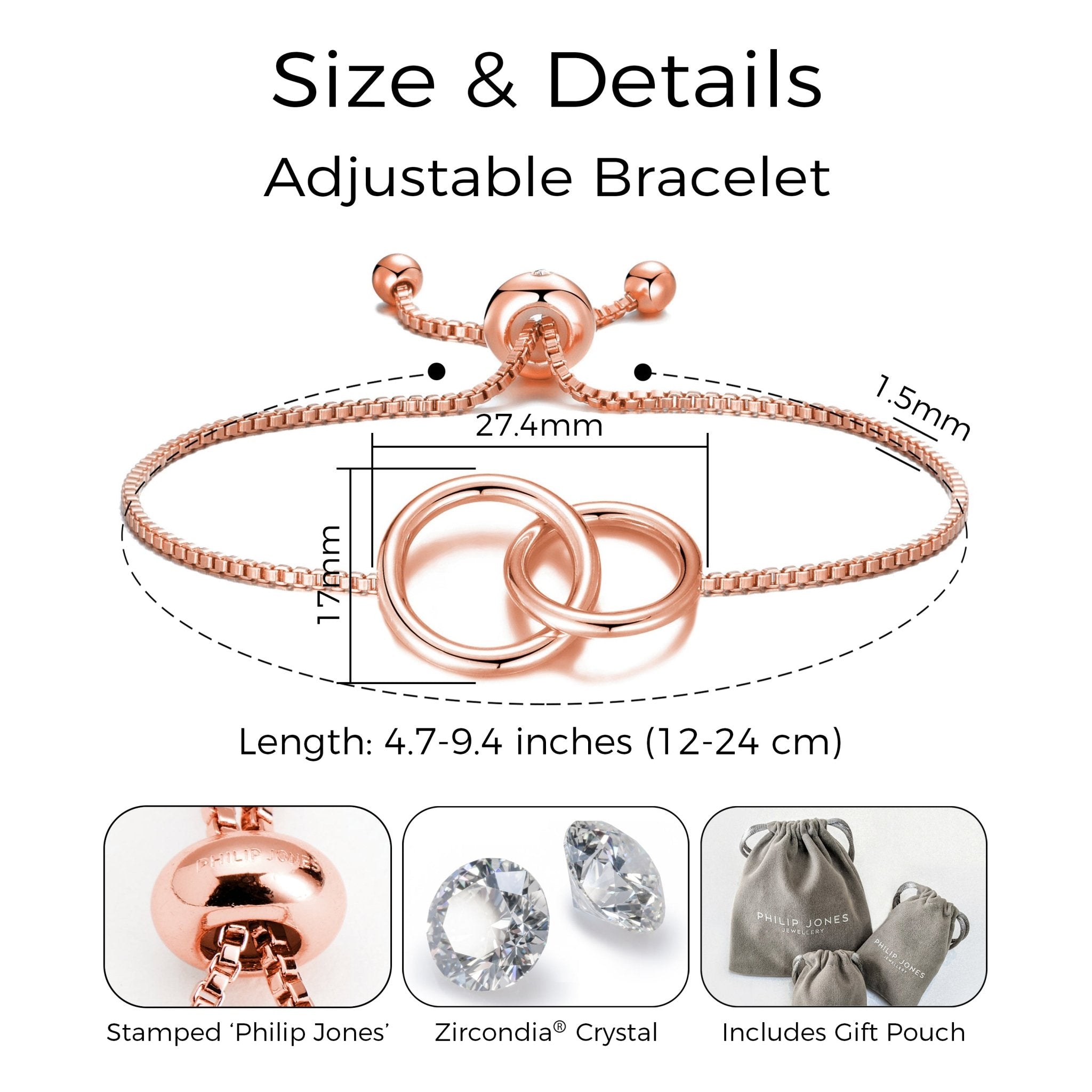 Rose Gold Plated Link Friendship Slider Bracelet Created with Zircondia® Crystals