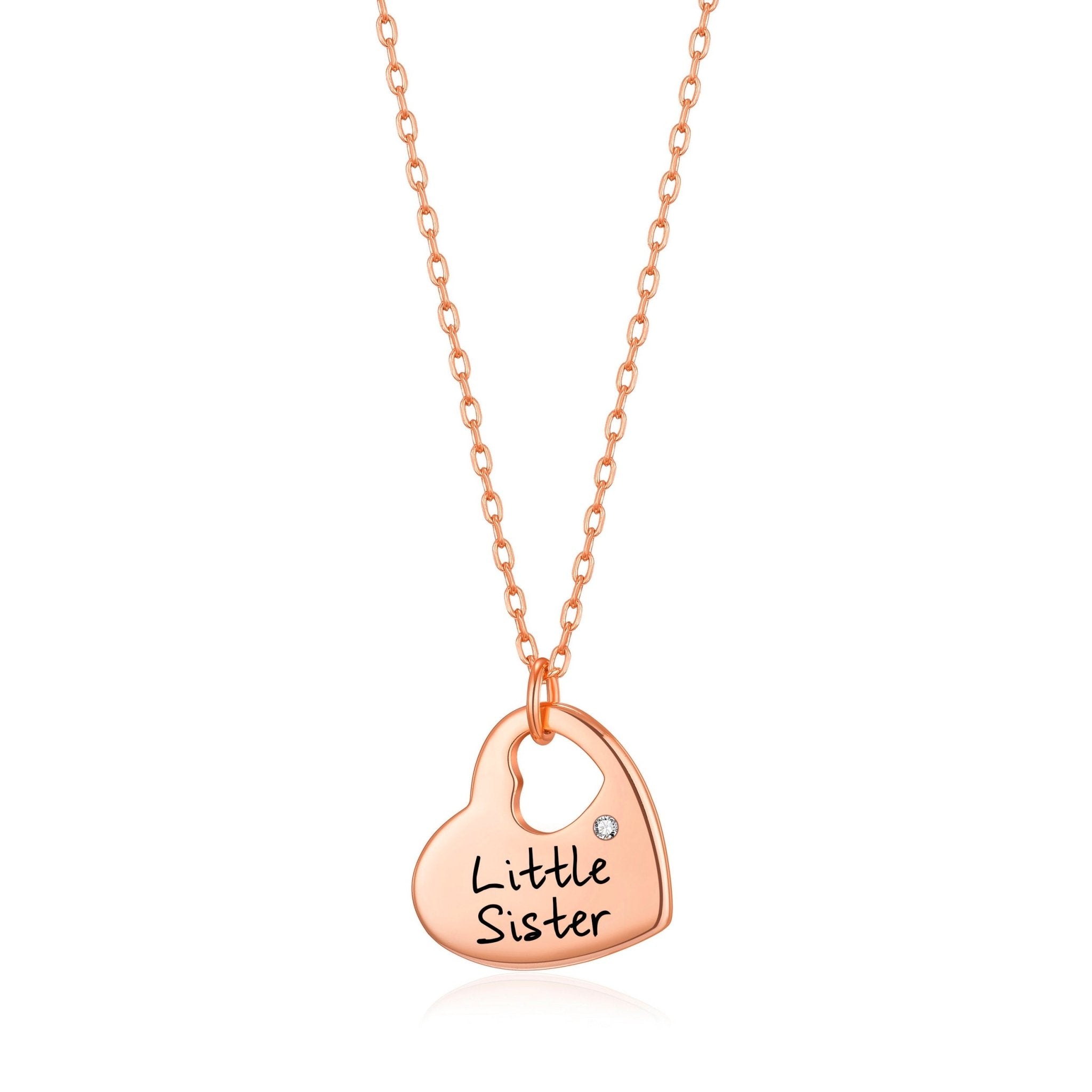Rose Gold Plated Little Sister Heart Necklace Created with Zircondia® Crystals