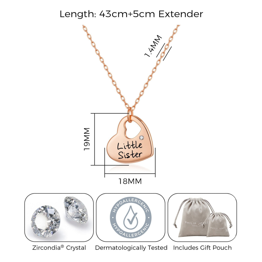 Rose Gold Plated Little Sister Heart Necklace Created with Zircondia® Crystals