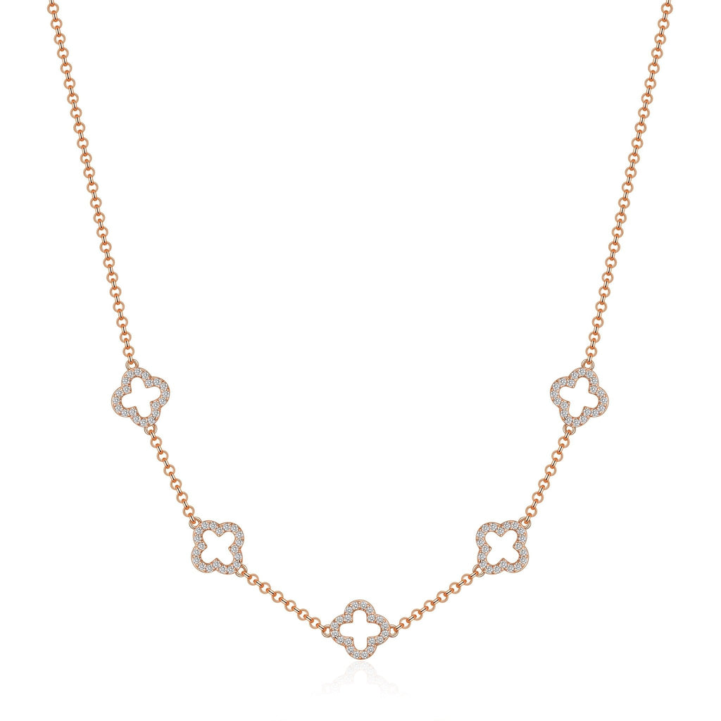 Rose Gold Plated Multi Clover Necklace Created with Zircondia® Crystals