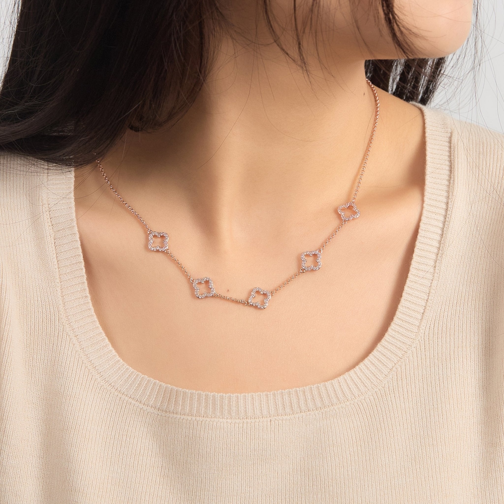 Rose Gold Plated Multi Clover Necklace Created with Zircondia® Crystals