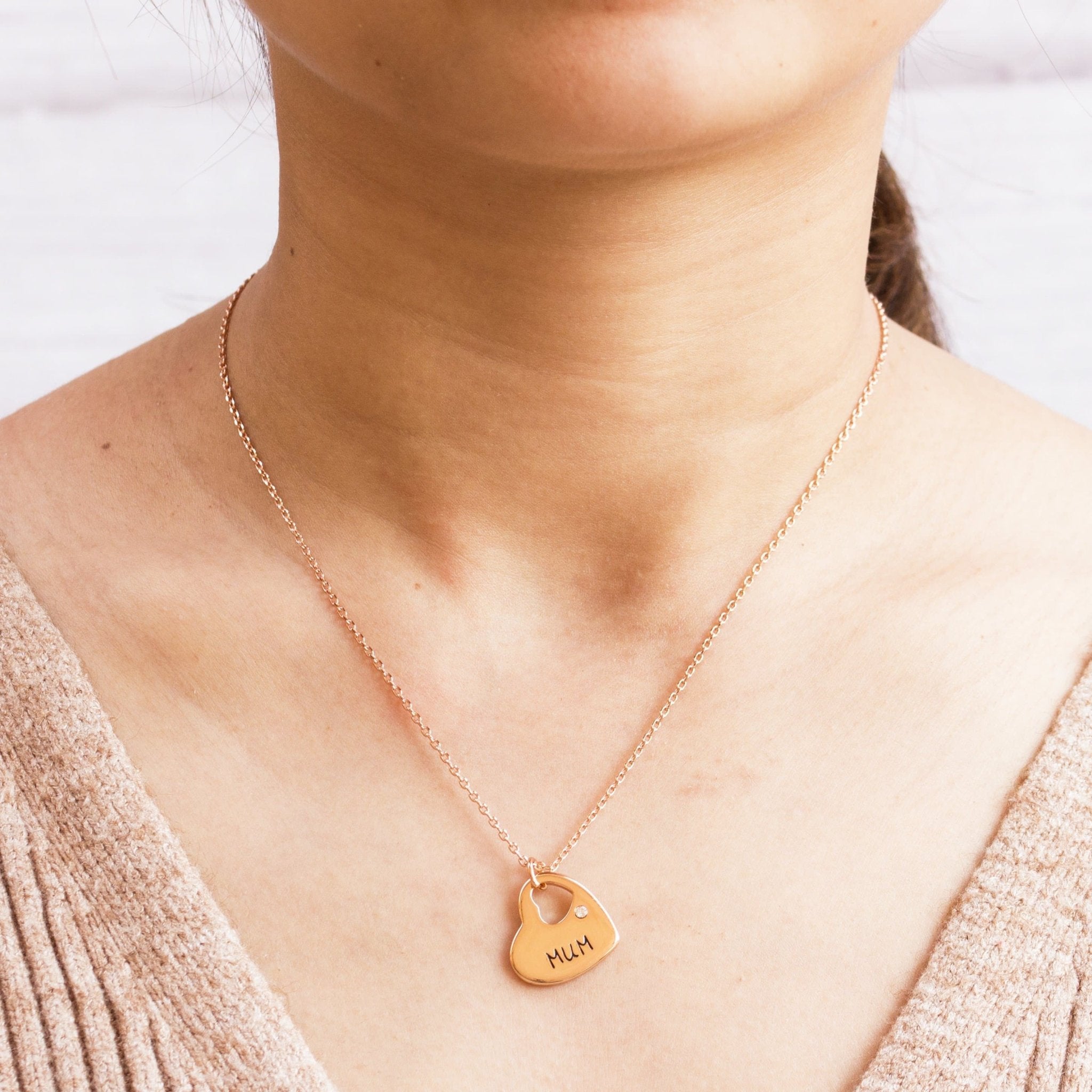 Rose Gold Plated Mum and Daughter Quote Heart Necklace Created with Zircondia® Crystals