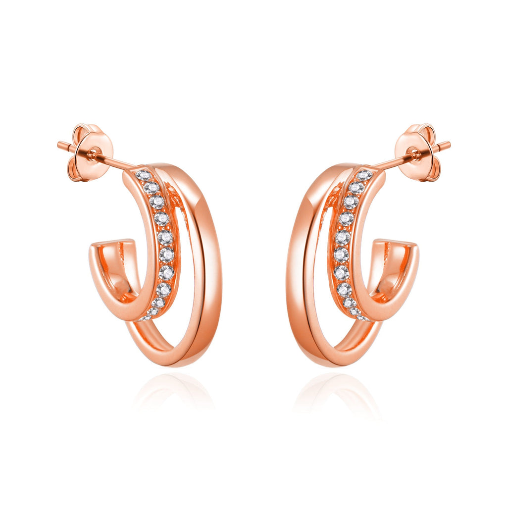 Rose Gold Plated Open Double Hoop Earrings Created With Zircondia® Crystals