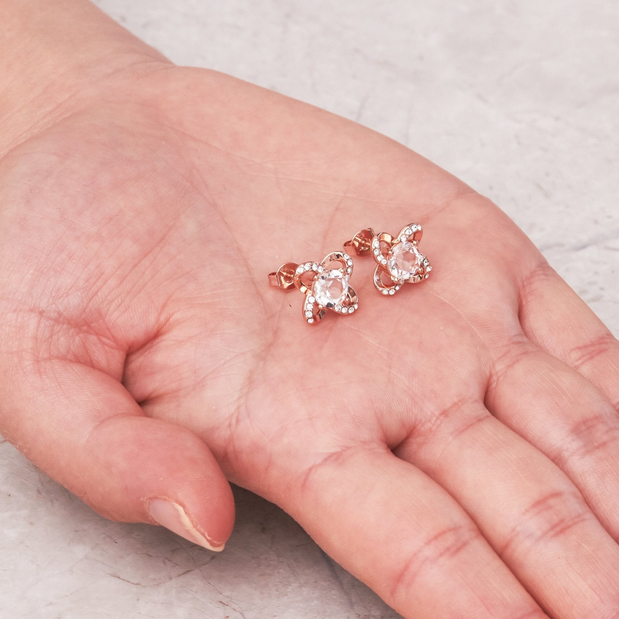 Rose Gold Plated Orbit Earrings Created with Zircondia® Crystals
