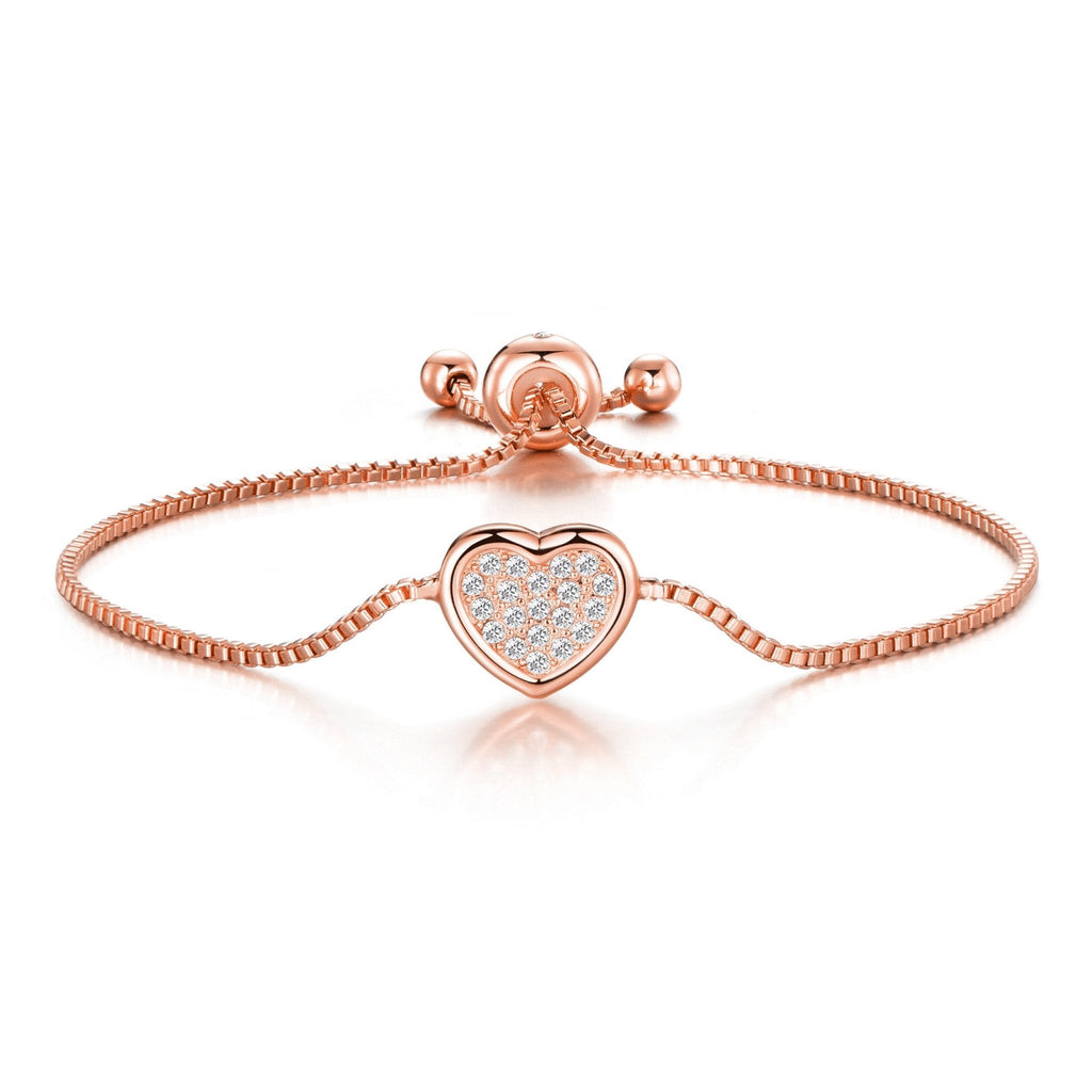 Rose Gold Plated Pave Heart Friendship Slider Bracelet Created with Zircondia® Crystals