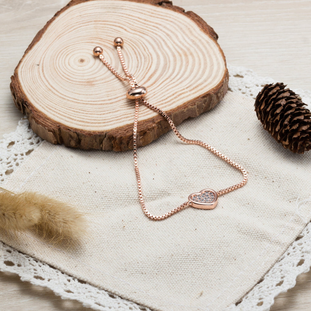 Rose Gold Plated Pave Heart Friendship Slider Bracelet Created with Zircondia® Crystals