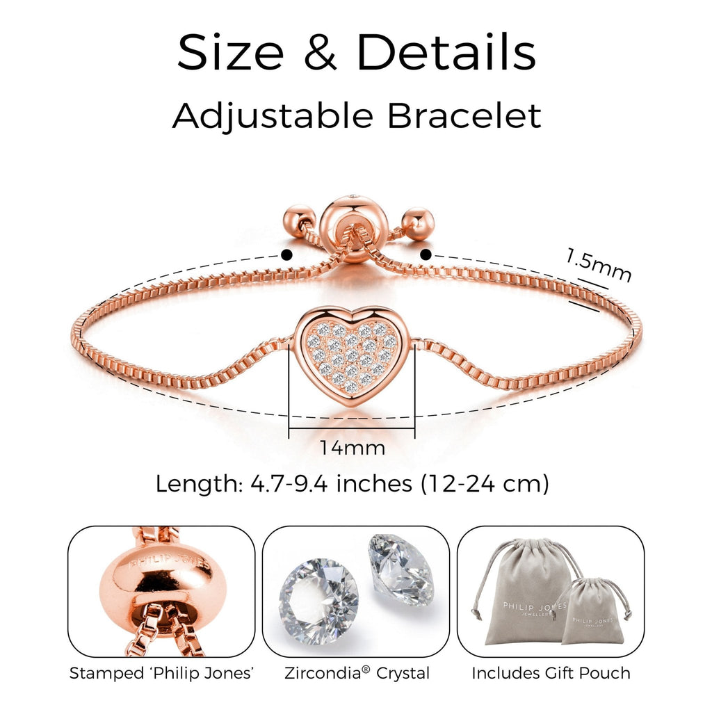 Rose Gold Plated Pave Heart Friendship Slider Bracelet Created with Zircondia® Crystals