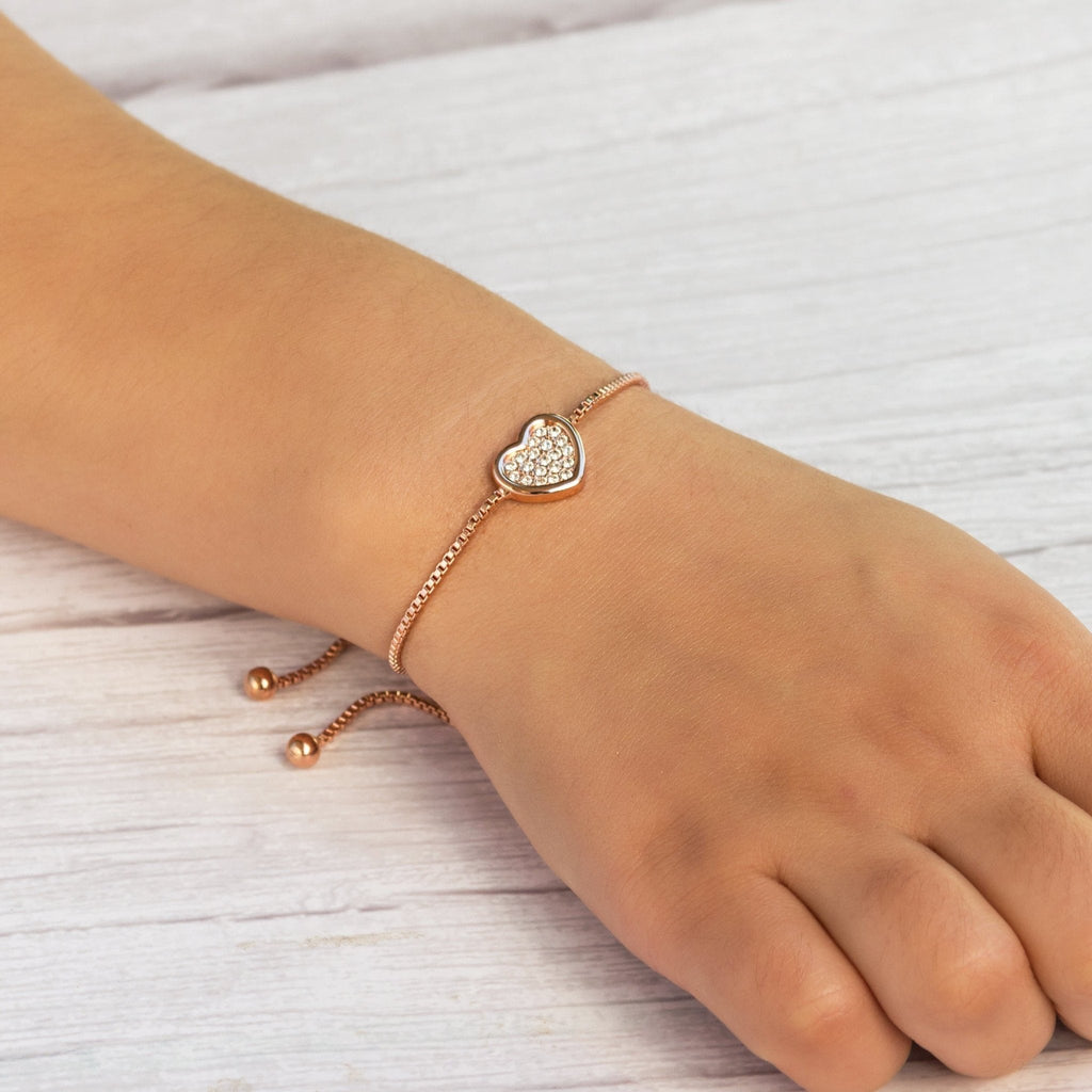 Rose Gold Plated Pave Heart Friendship Slider Bracelet Created with Zircondia® Crystals