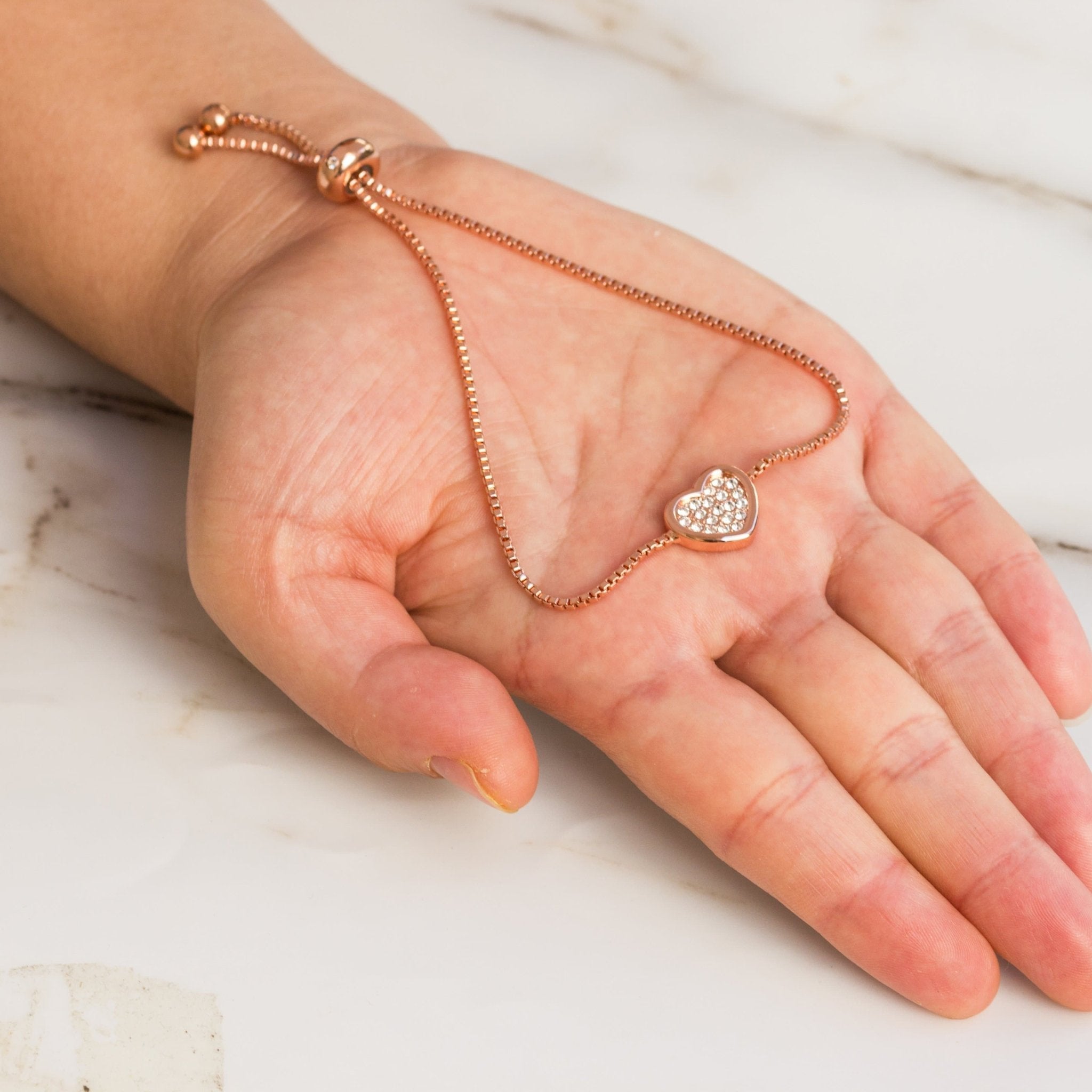 Rose Gold Plated Pave Heart Friendship Slider Bracelet Created with Zircondia® Crystals