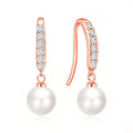 Rose Gold Plated Pearl Drop Earrings Created with Zircondia® Crystals