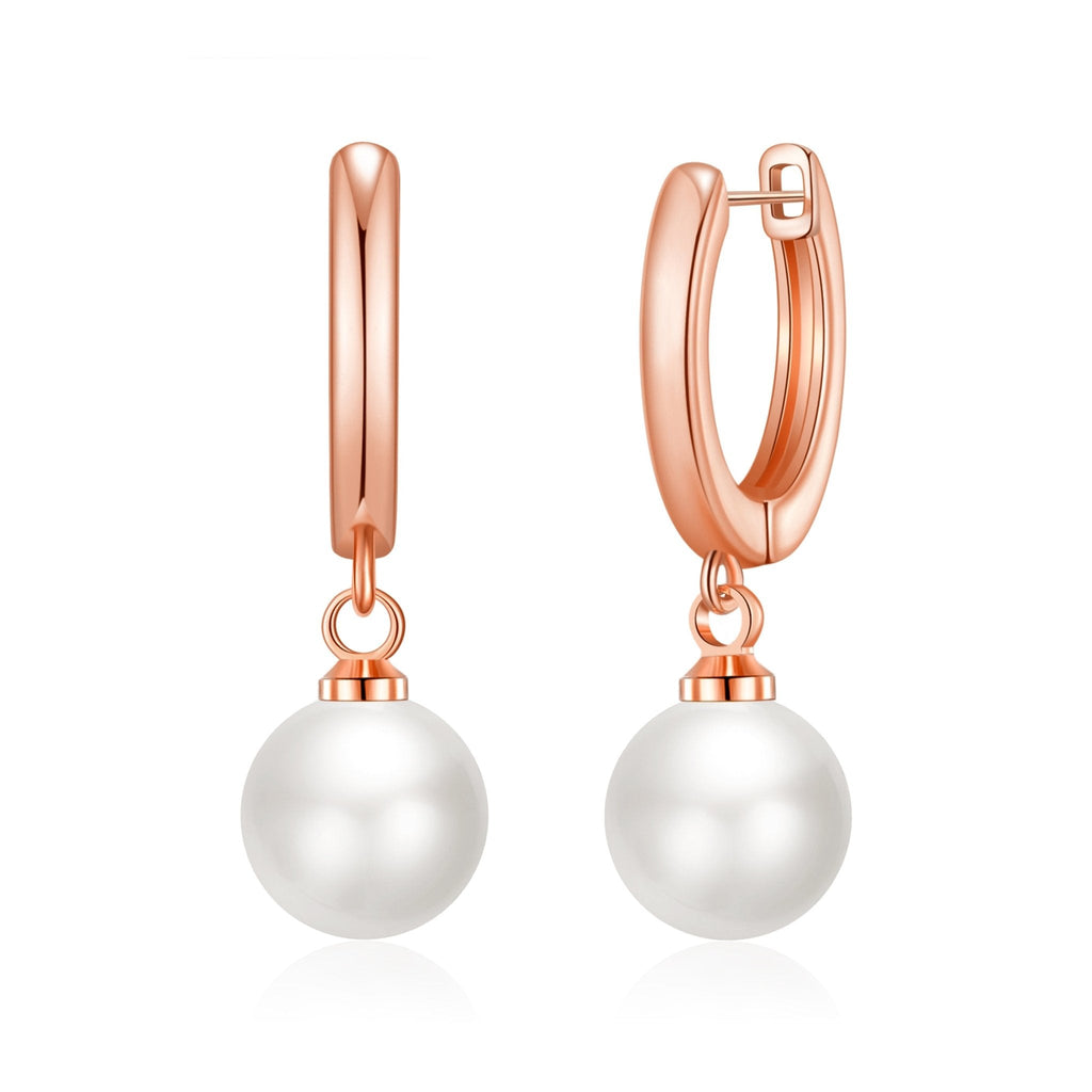 Rose Gold Plated Pearl Drop Hoop Earrings