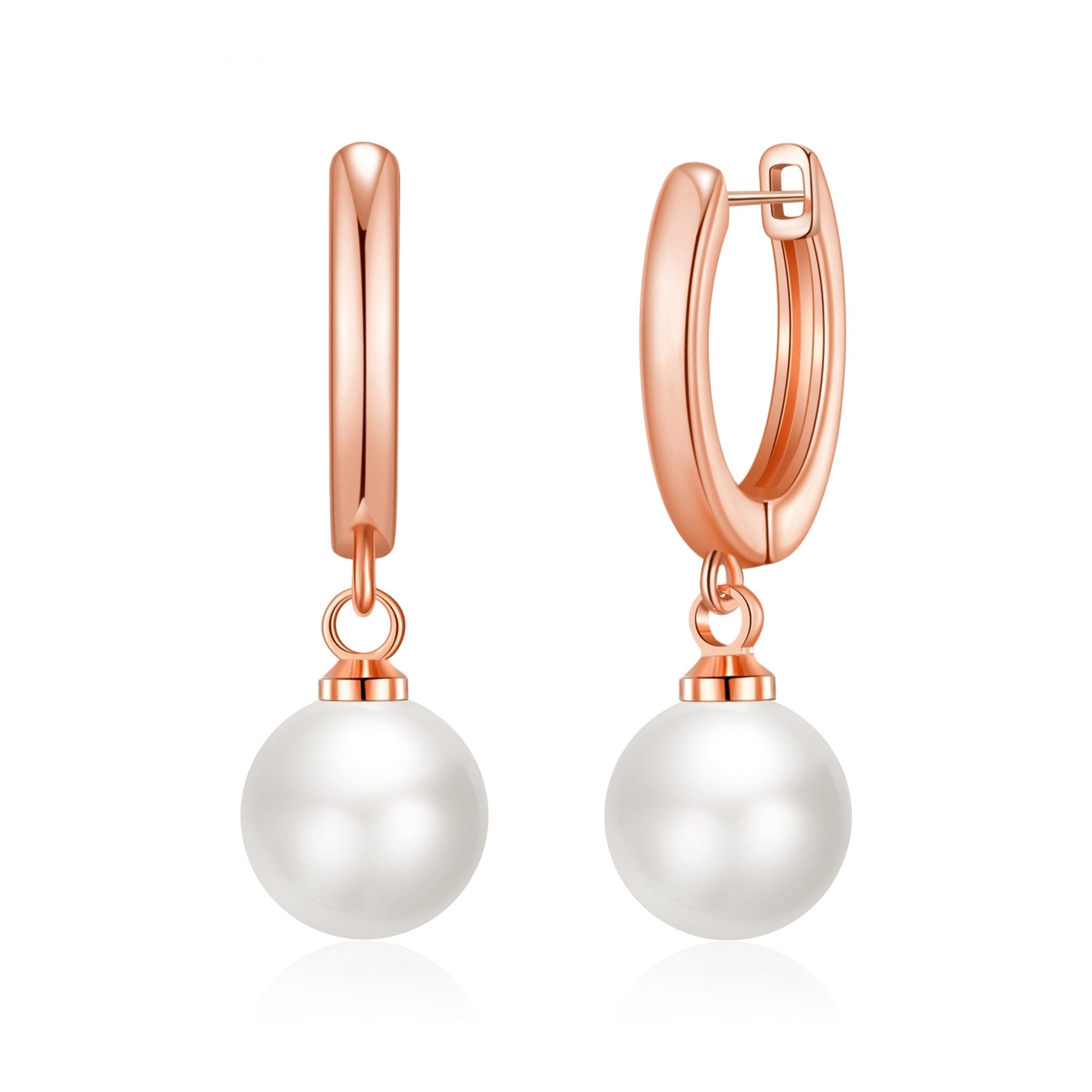 Rose Gold Plated Pearl Drop Hoop Earrings