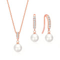 Rose Gold Plated Pearl Drop Set Created with Zircondia® Crystals