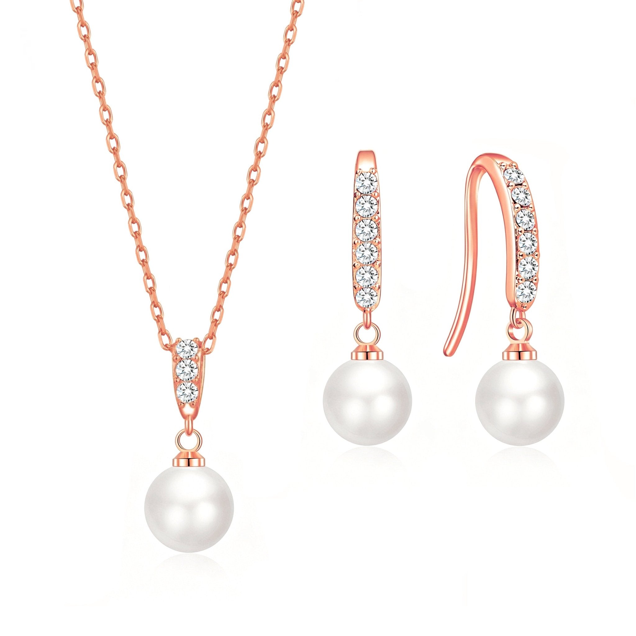 Rose Gold Plated Pearl Drop Set Created with Zircondia® Crystals