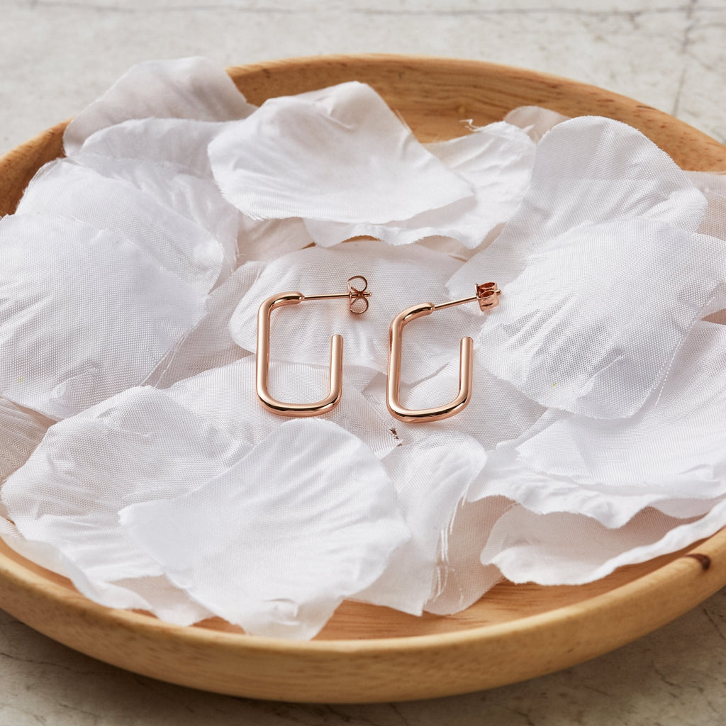 Rose Gold Plated Rectangle Hoop Earrings