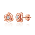 Rose Gold Plated Rose Earrings Created with Zircondia® Crystals