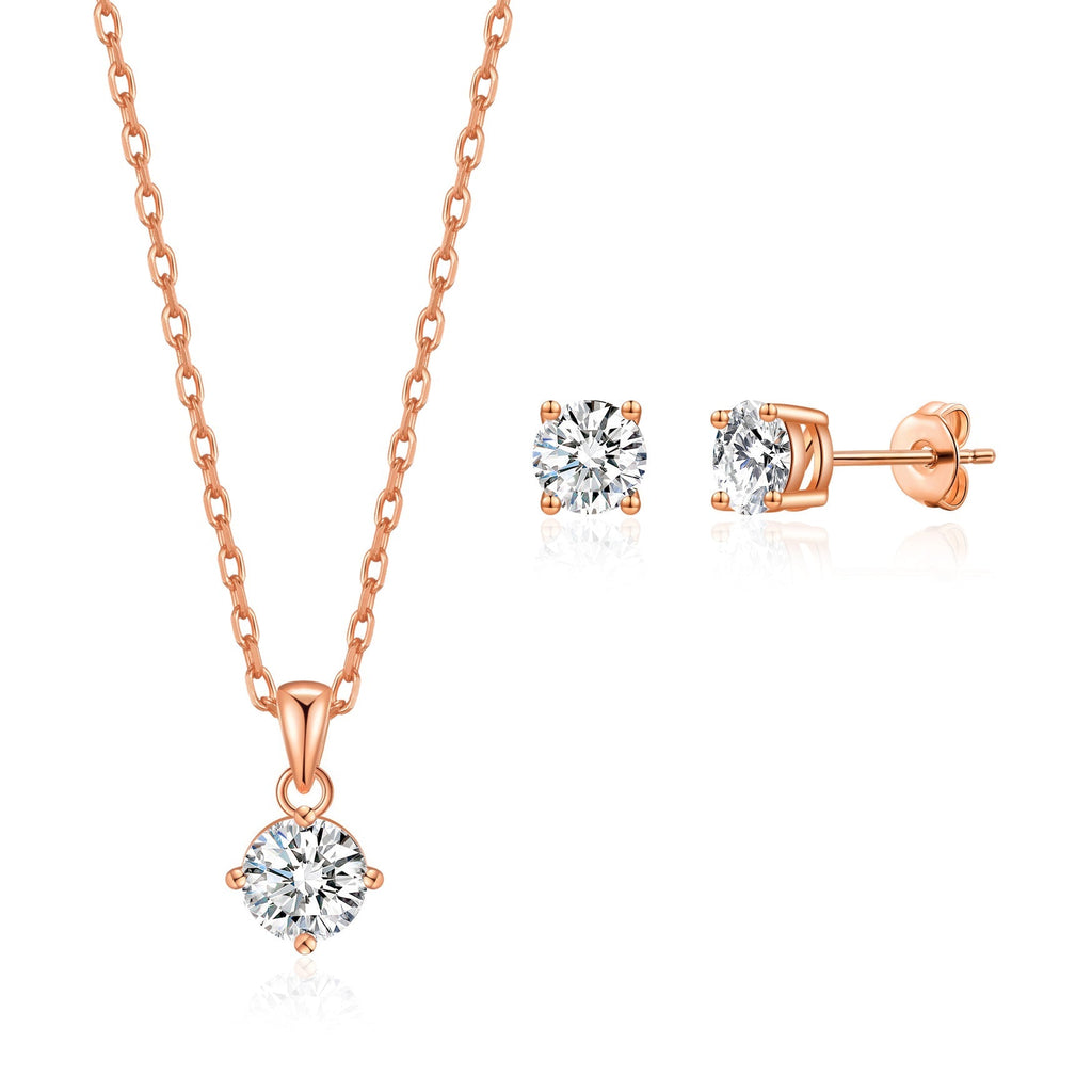 Rose Gold Plated Round Solitaire Set Created with Zircondia® Crystals
