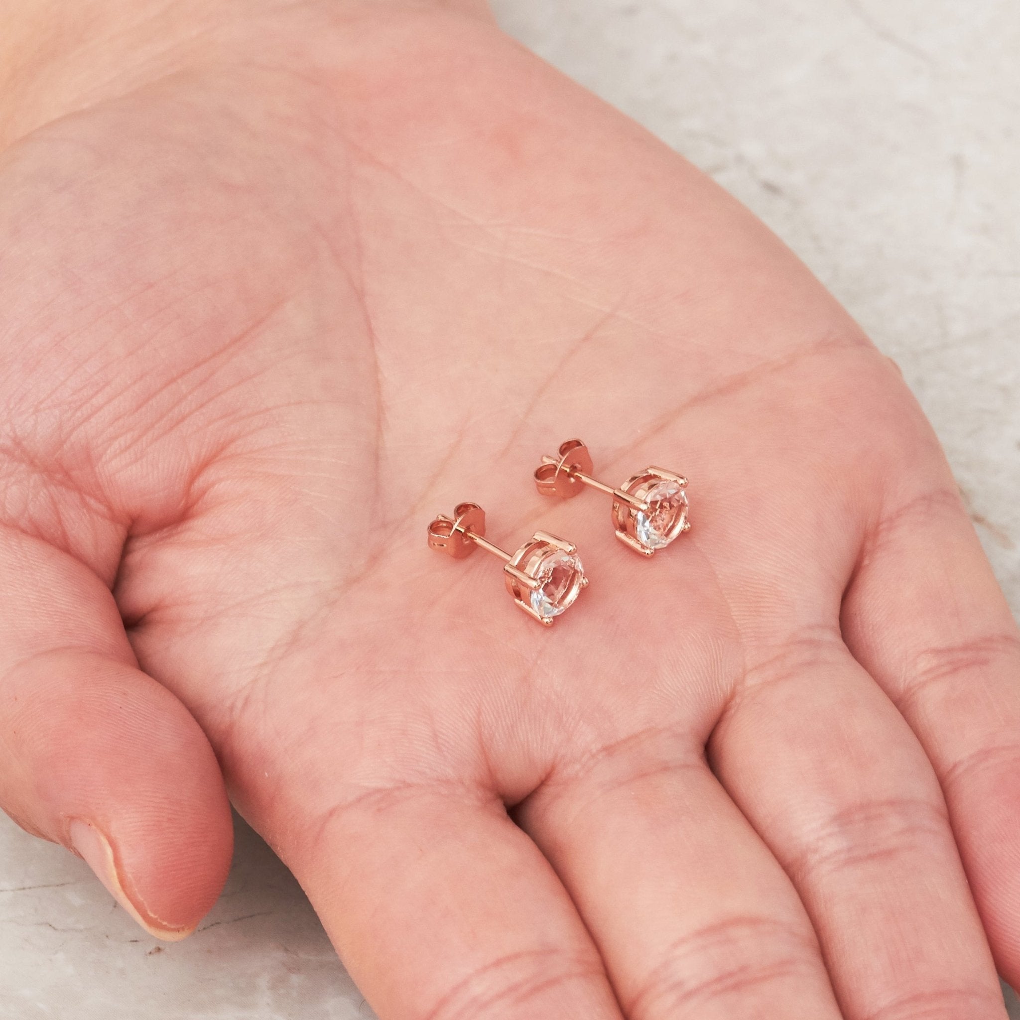 Rose Gold Plated Solitaire Crystal Stud Earrings Created with Zircondia® Crystals