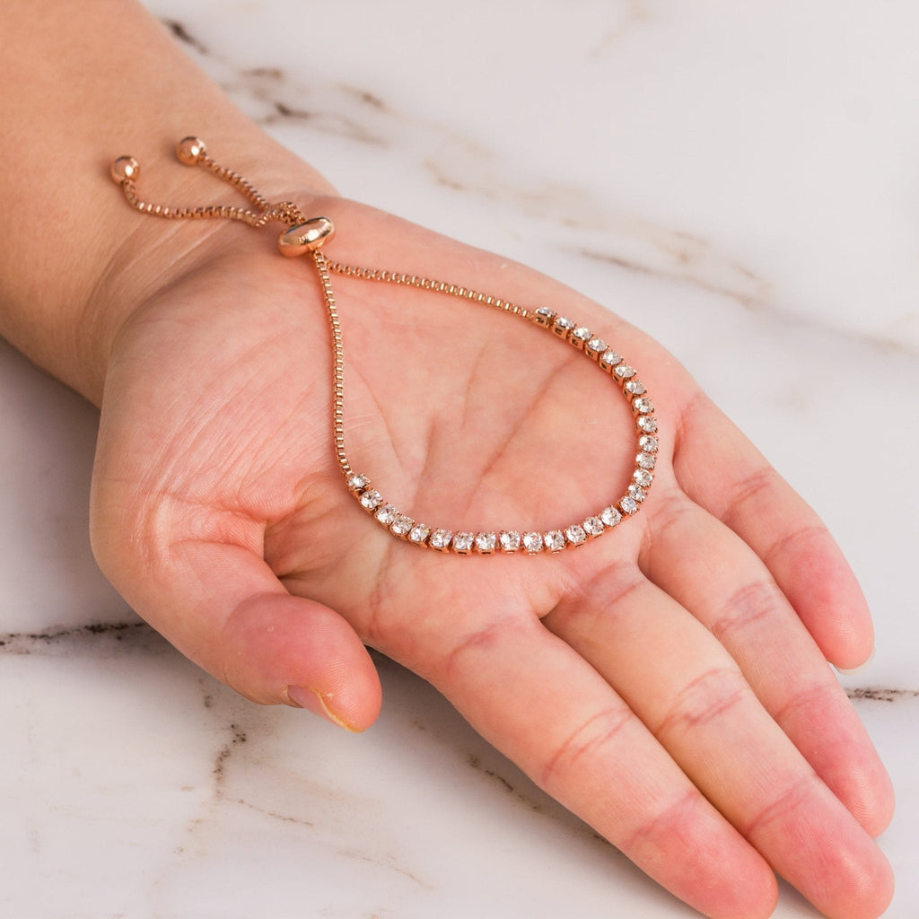 Rose Gold Plated Solitaire Friendship Slider Bracelet Created with Zircondia® Crystals