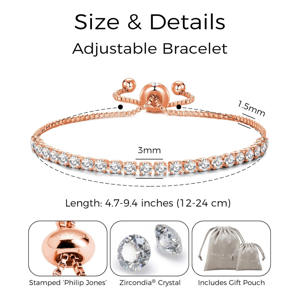 Rose Gold Plated Solitaire Friendship Slider Bracelet Created with Zircondia® Crystals