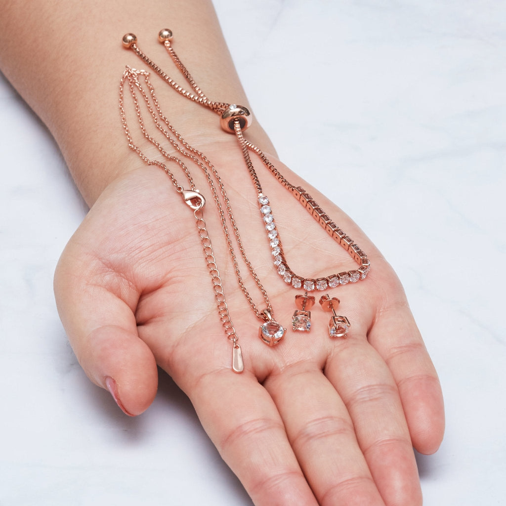 Rose Gold Plated Solitaire Friendship Slider Set Created with Zircondia® Crystals