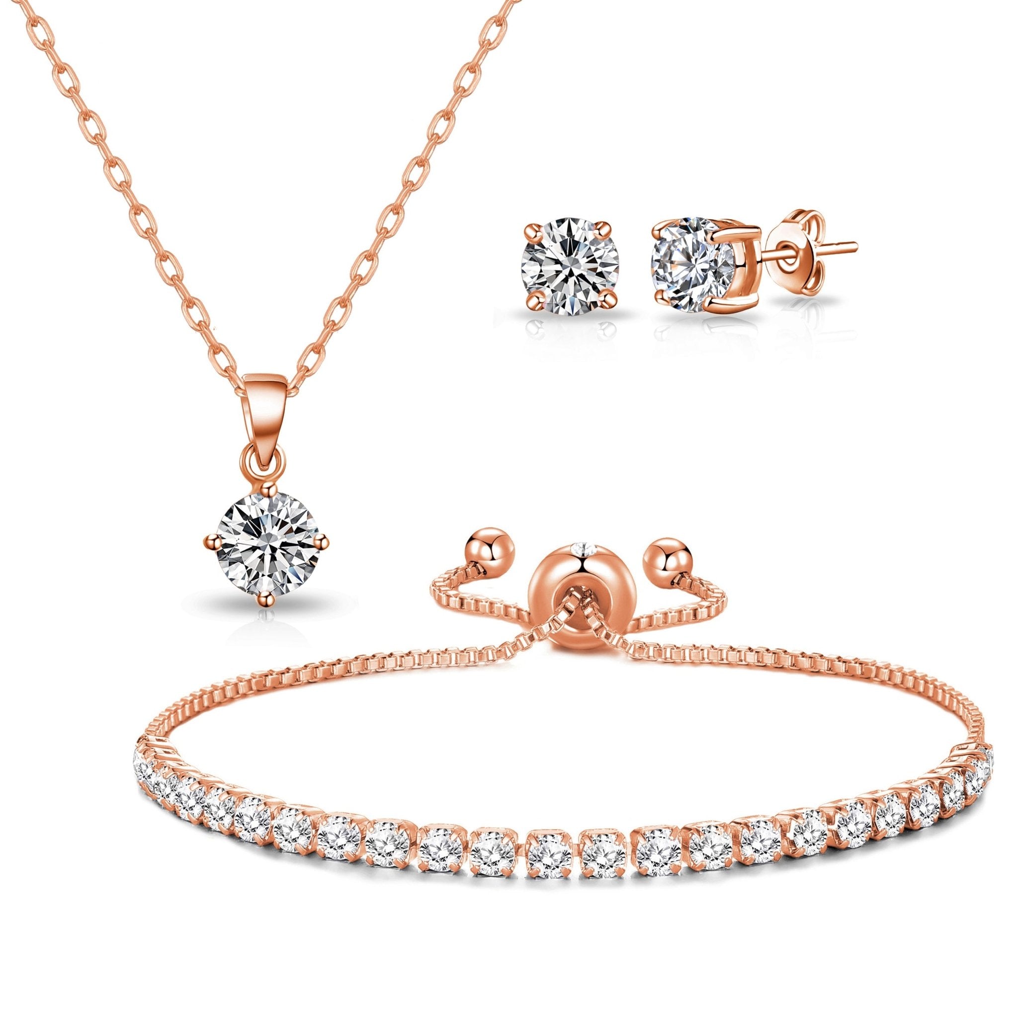 Rose Gold Plated Solitaire Friendship Slider Set Created with Zircondia® Crystals